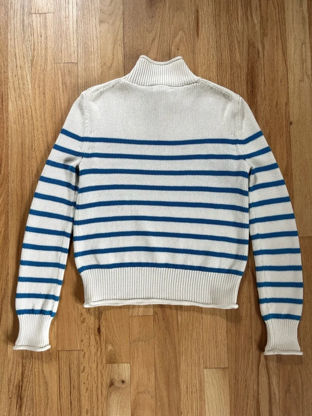 J.CREW heritage rollneck sweater stripe cream blue coastal viral prep size XS